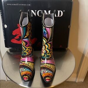Nomad Multicolor Swirl Ankle Heeled Boots - Pink, Yellow, Blue, Black